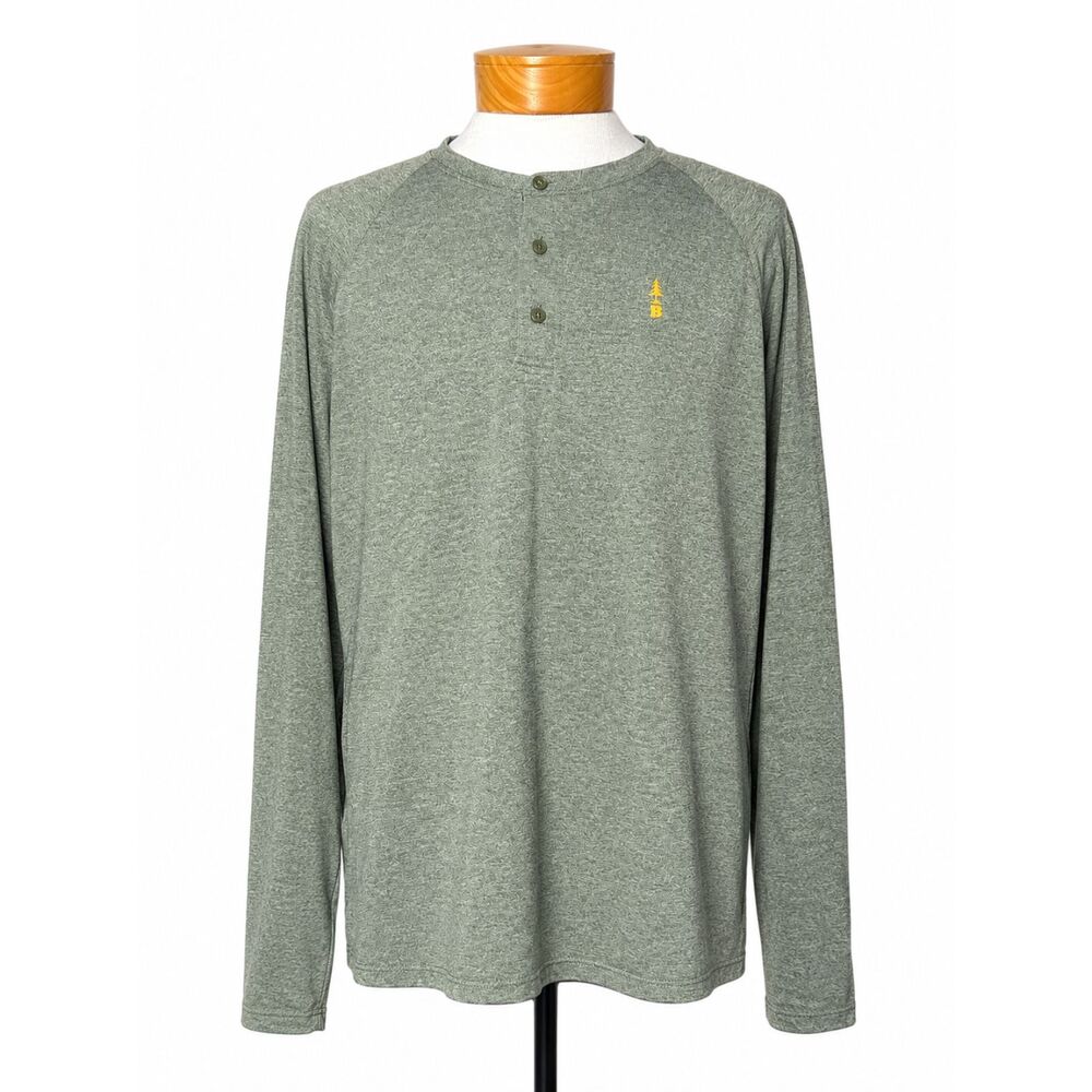 Bass Outdoor Shirt Mens XL Green Heather Performance Henley Crew Pullover